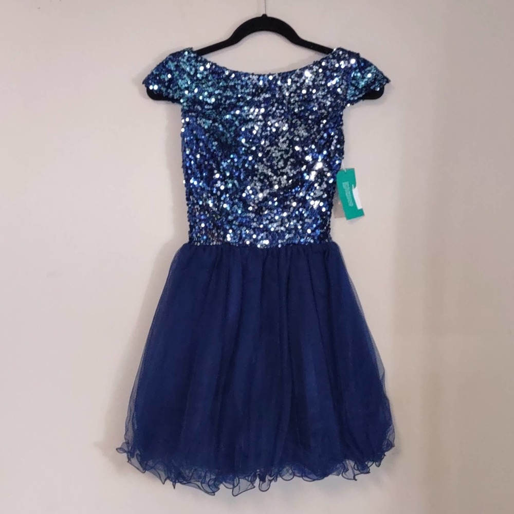 Short Tullle Sequins Homecoming Dress Sarah Bridal Navy 2 - Picture 3 of 10